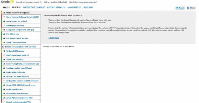YSlow website analysis 