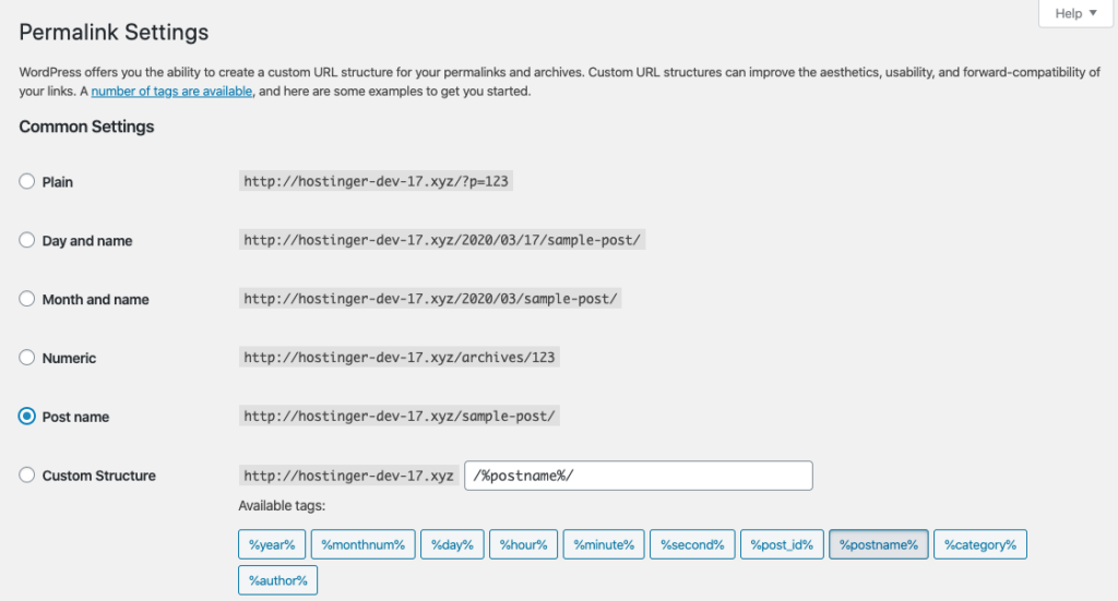 wordpress-permalink-settings