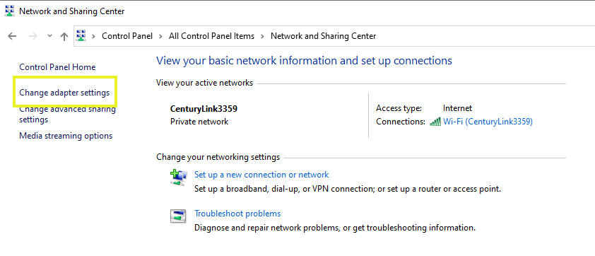 Change adapter settings