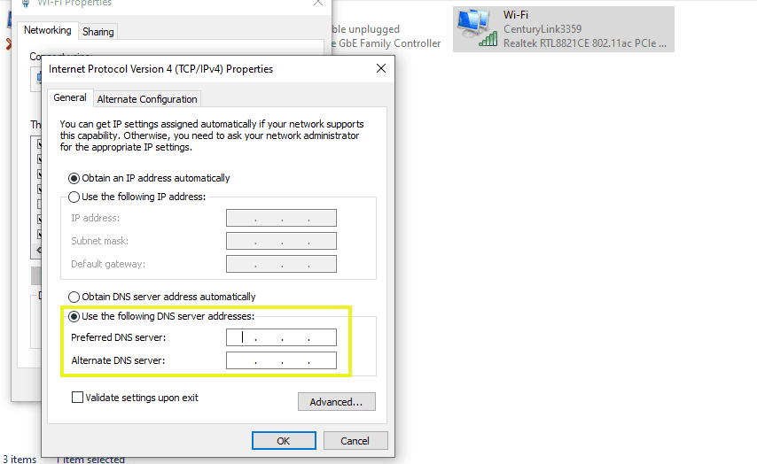 DNS server addresses