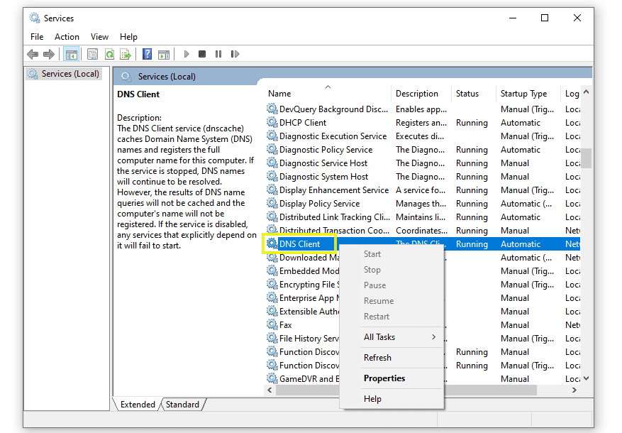 windows dns client