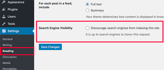 Website’s Visibility Settings